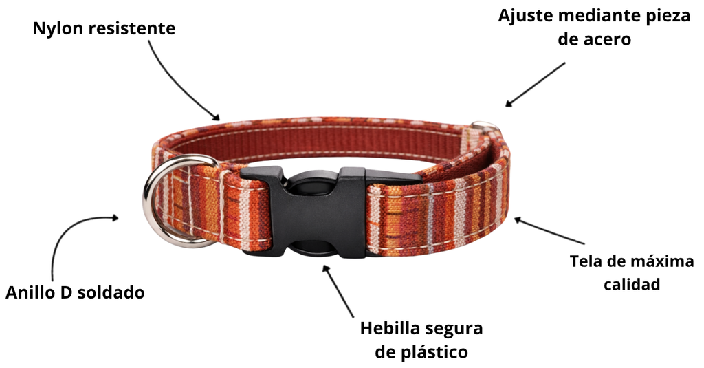 Collar perro ajustable de tela premium y nylon - Terracota