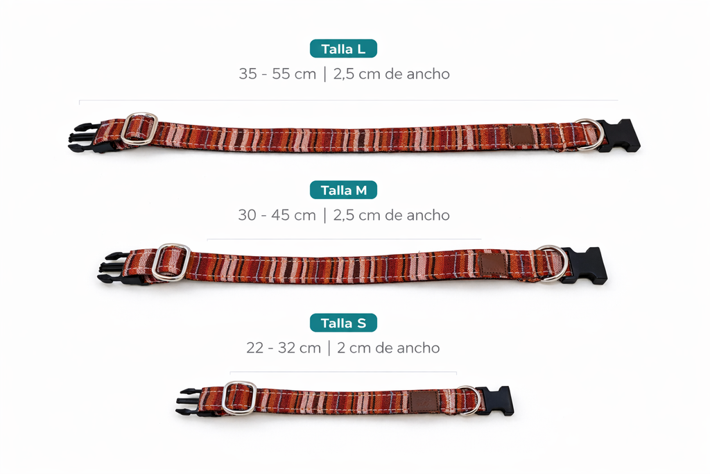 Collar perro ajustable de tela premium y nylon - Terracota