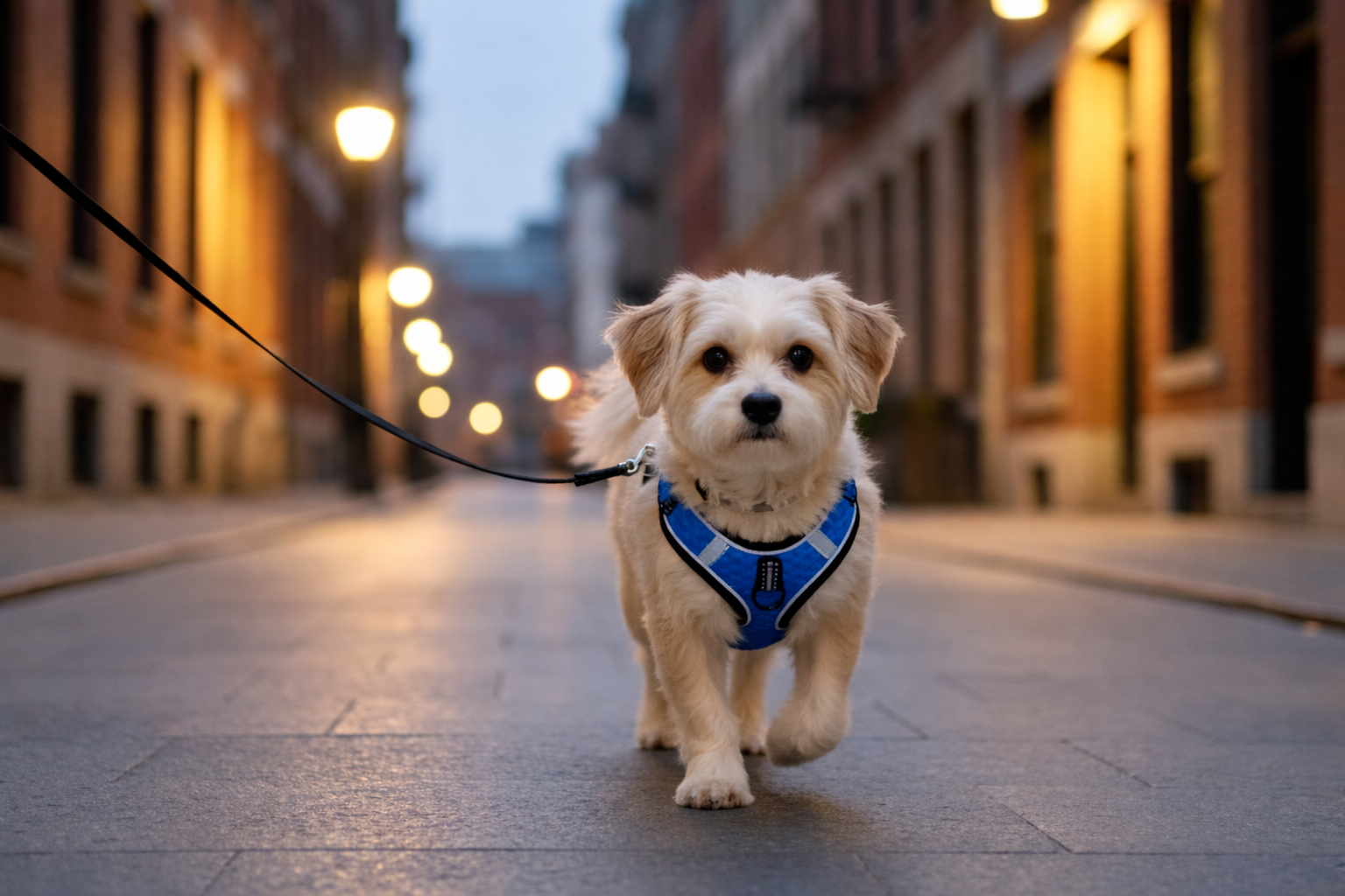 MOUZ Arnés perro antitirones, ajustable con correa y dispensador de bolsas - Azul