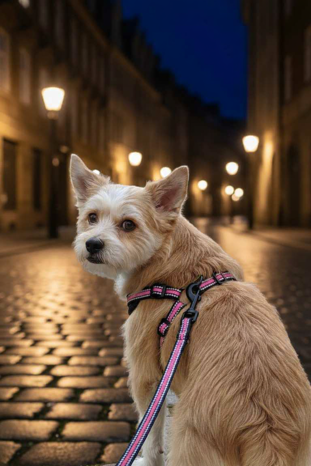 MOUZ Arnés perro antitirones, ajustable con correa y dispensador de bolsas - Rosado