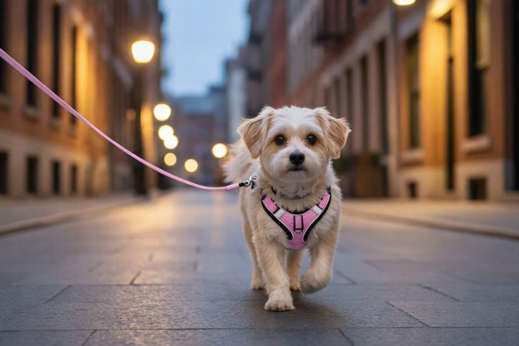 MOUZ Arnés perro antitirones, ajustable con correa y dispensador de bolsas - Rosado