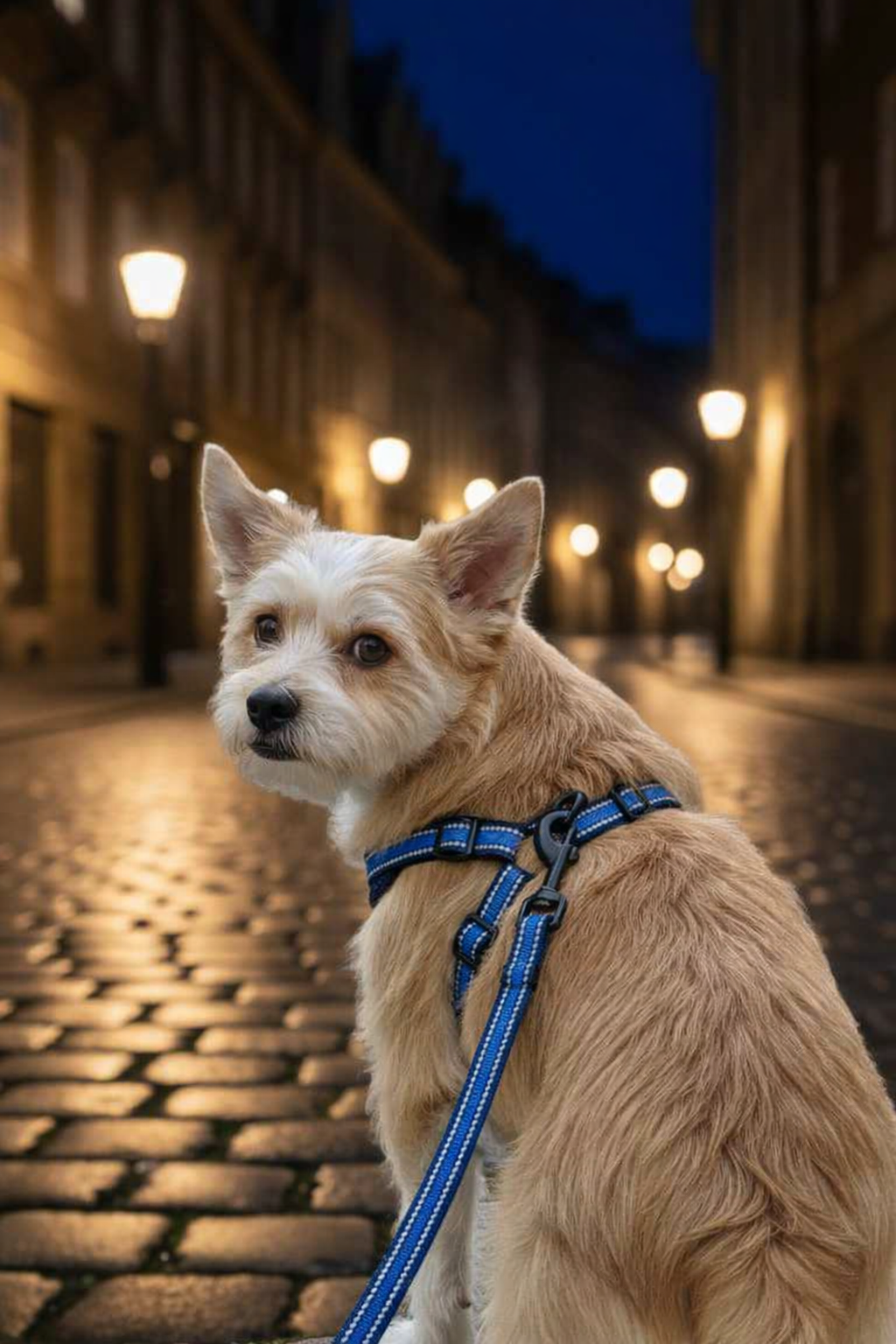 MOUZ Arnés perro antitirones, ajustable con correa y dispensador de bolsas - Azul